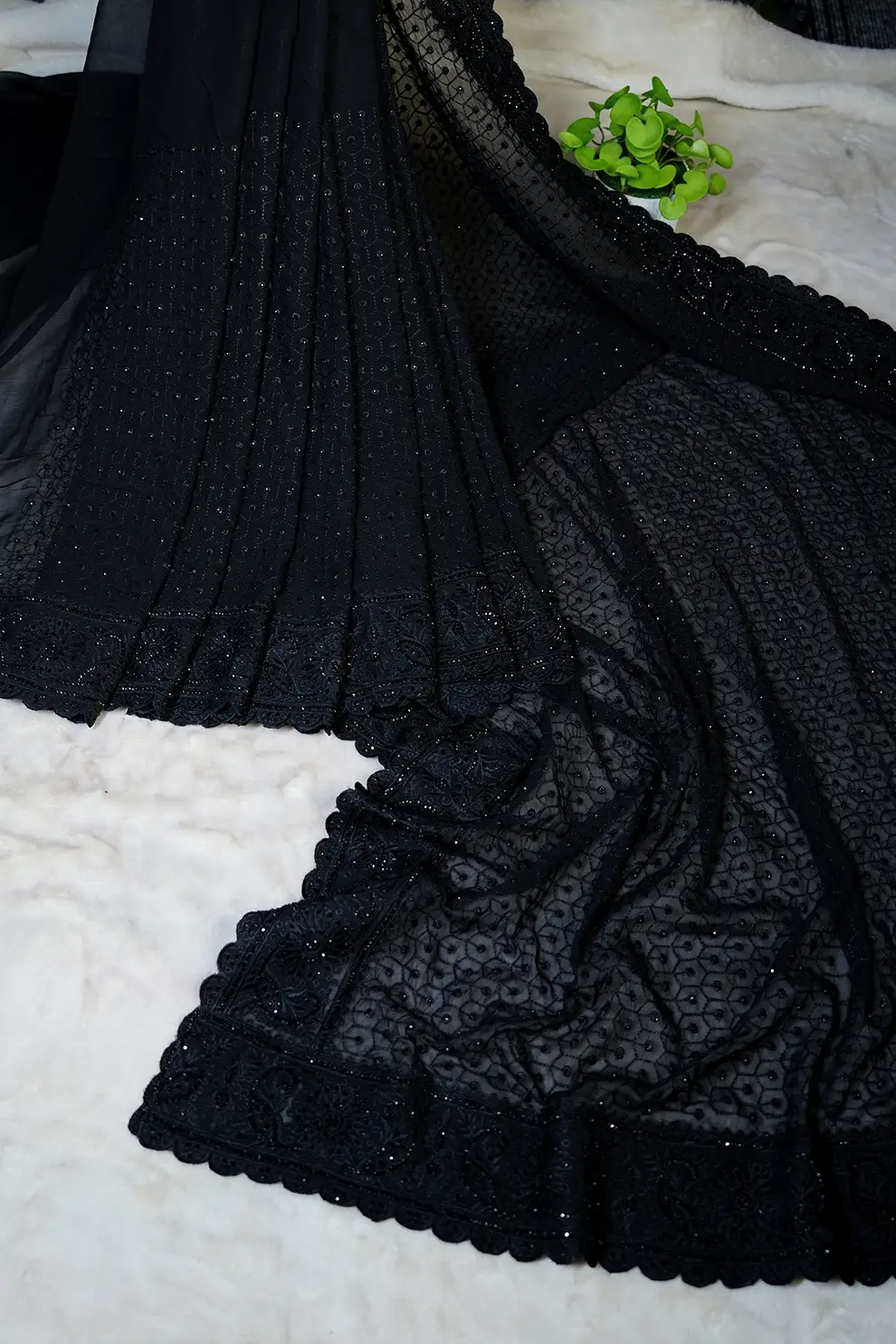 Black Sparkle Chiffon Saree – Premium Party Wear